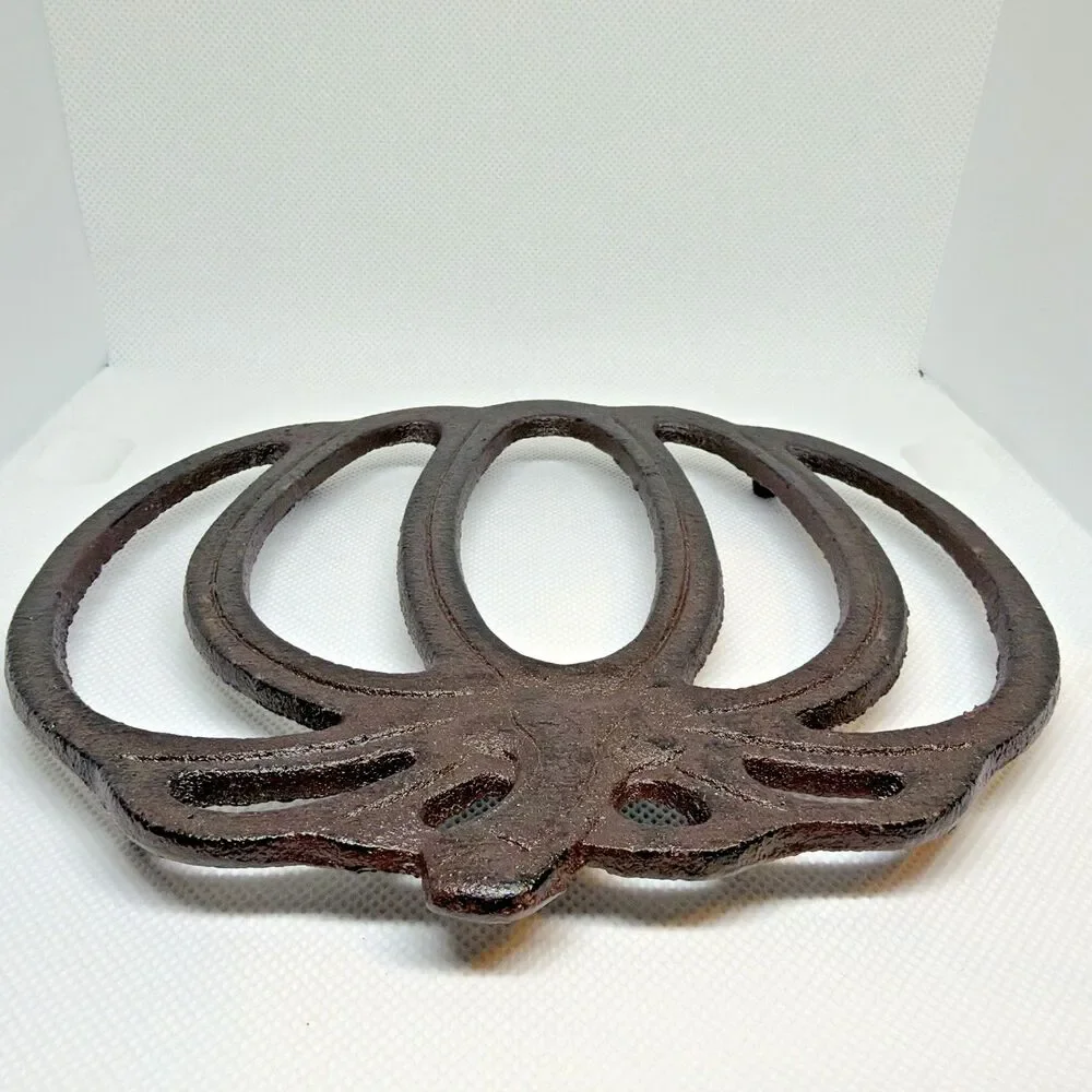 Rustic Cast Iron Pumpkin Trivet Fall Autumn Thanksgiving Kitchen Decor Heavy